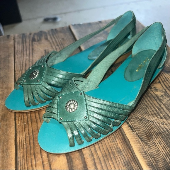 East Fifth Sandals Women’s Size 6B Turquoise Leather - Picture 2 of 11